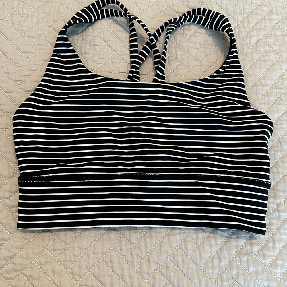 Lululemon Black/ White Striped Energy Bra- Size 4